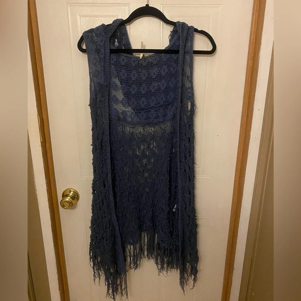 Free People Crazy Love Open Knit Fringe Vest